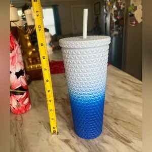 Mainstays Blue and White Textured Tumbler with Straw